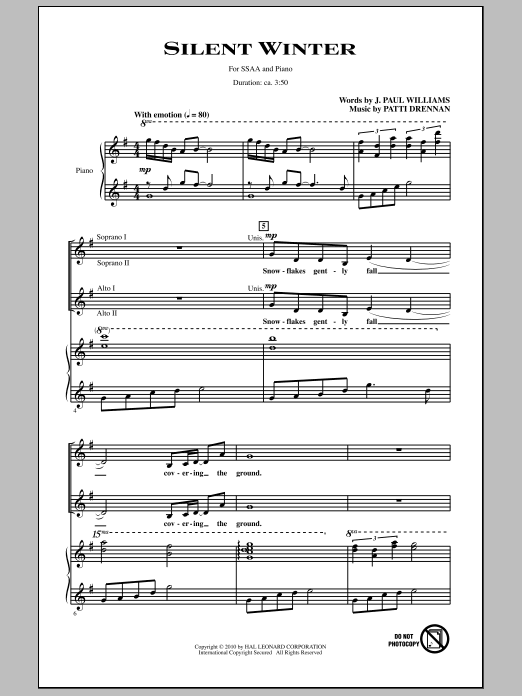 Patti Drennan Silent Winter sheet music notes and chords. Download Printable PDF.