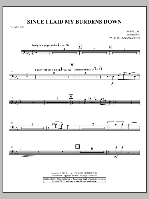 Learn to play Patti Drennan Since I Laid My Burdens Down - Trombone sheet music for Choir Instrumental Pak in minutes. Price: 8.9900$ Patti Drennan Since I Laid My Burdens Down - Trombone sheet music notes and chords arranged for Choir Instrumental Pak