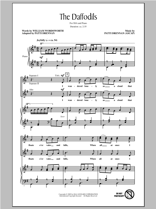 Patti Drennan The Daffodils sheet music notes and chords. Download Printable PDF.