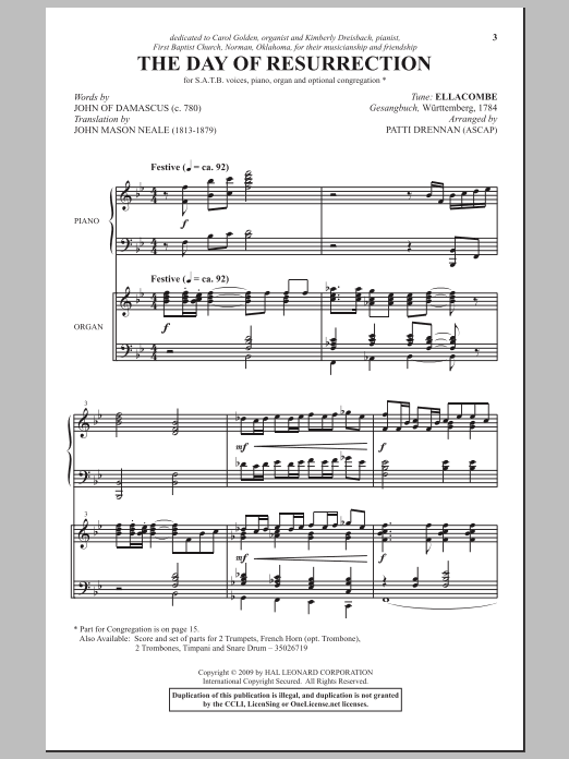 Learn to play Patti Drennan The Day Of Resurrection sheet music for SATB Choir in minutes. Price: 3.9900$ Patti Drennan The Day Of Resurrection sheet music notes and chords arranged for SATB Choir