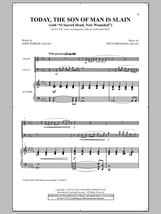 Patti Drennan Today, The Son Of Man Is Slain sheet music notes and chords arranged for SATB Choir