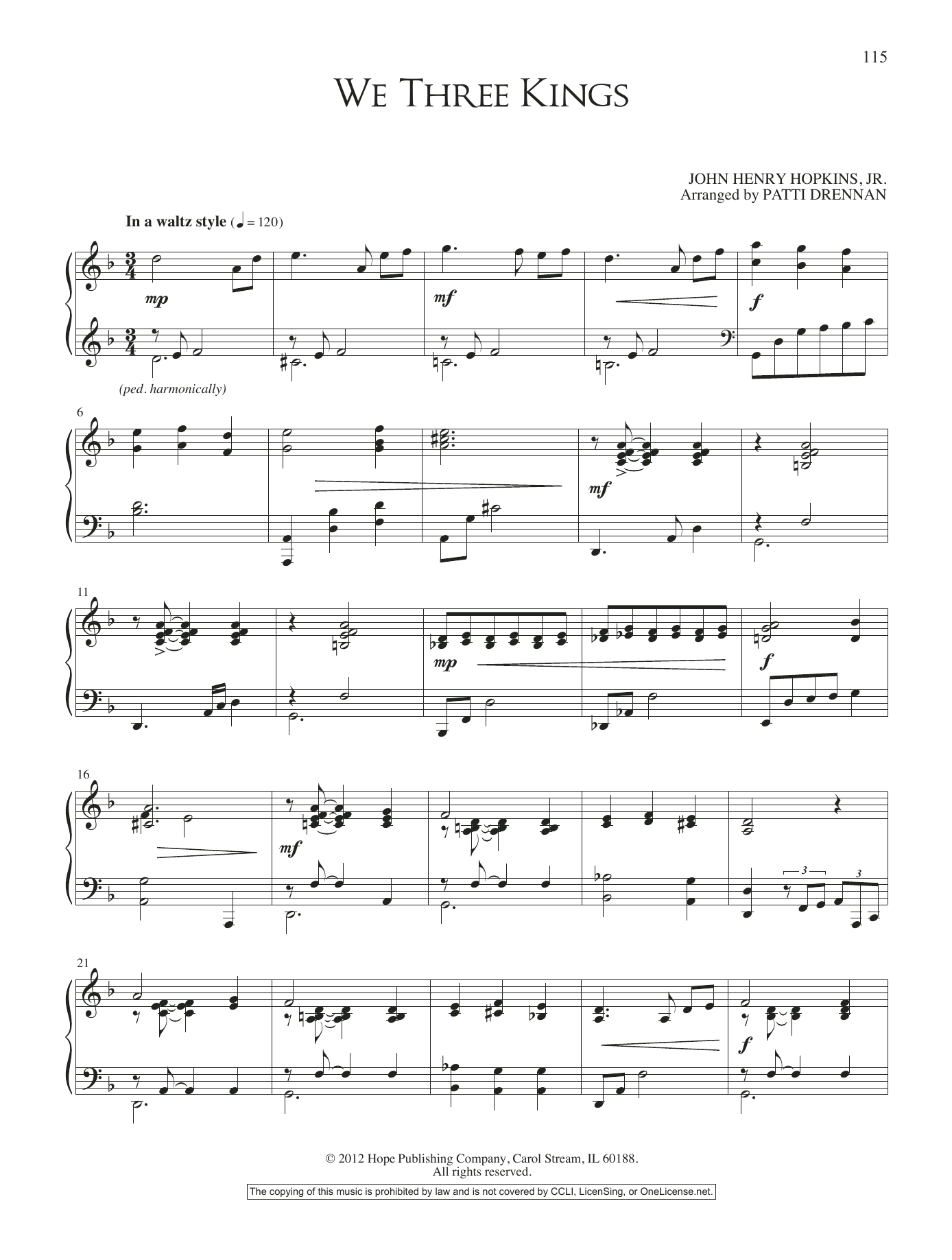 Patti Drennan We Three Kings sheet music notes and chords. Download Printable PDF.