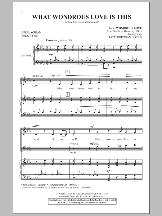 Learn to play Patti Drennan What Wondrous Love Is This sheet music for SATB Choir in minutes. Price: 3.9900$ Patti Drennan What Wondrous Love Is This sheet music notes and chords arranged for SATB Choir