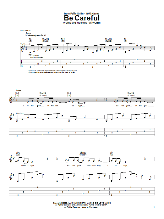 Patty Griffin Be Careful sheet music notes and chords. Download Printable PDF.