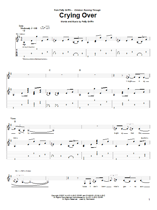 Patty Griffin Crying Over sheet music notes and chords. Download Printable PDF.