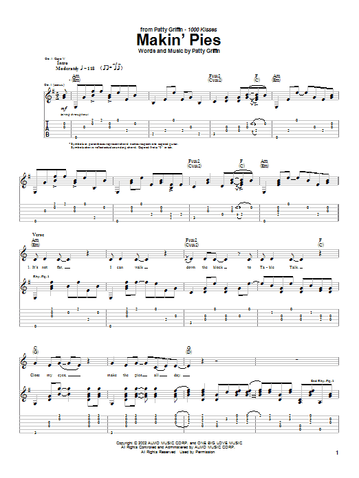 Patty Griffin Makin' Pies sheet music notes and chords. Download Printable PDF.