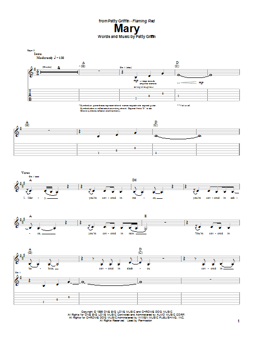 Patty Griffin Mary sheet music notes and chords. Download Printable PDF.