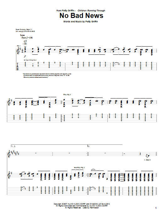 Learn to play Patty Griffin No Bad News sheet music for Guitar Tab in minutes. Price: 7.8900$ Patty Griffin No Bad News sheet music notes and chords arranged for Guitar Tab