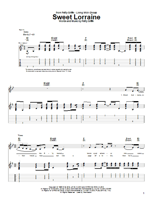 Patty Griffin Sweet Lorraine sheet music notes and chords. Download Printable PDF.