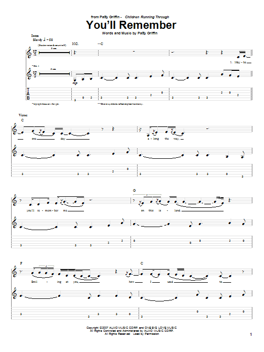 Learn to play Patty Griffin You'll Remember sheet music for Guitar Tab in minutes. Price: 7.8900$ Patty Griffin You'll Remember sheet music notes and chords arranged for Guitar Tab