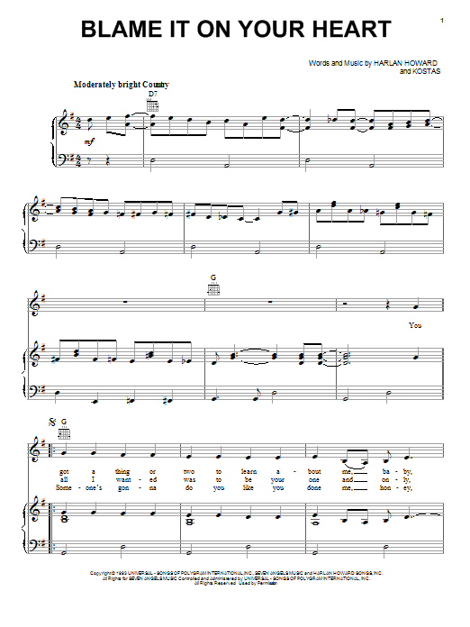 Learn to play Patty Loveless Blame It On Your Heart sheet music for Piano, Vocal & Guitar (Right-Hand Melody) in minutes. Patty Loveless Blame It On Your Heart sheet music notes and chords. Download Printable PDF.