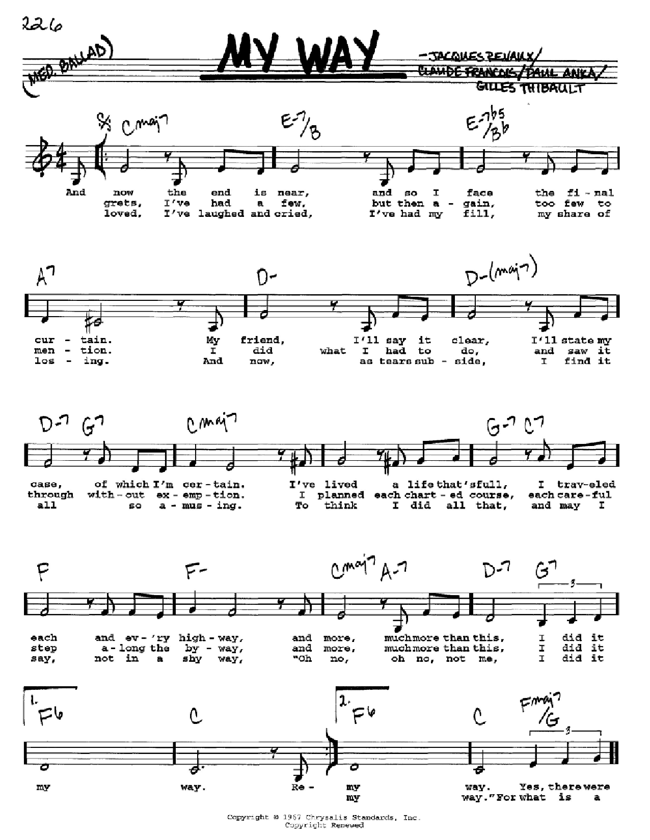 Paul Anka My Way sheet music notes and chords. Download Printable PDF.