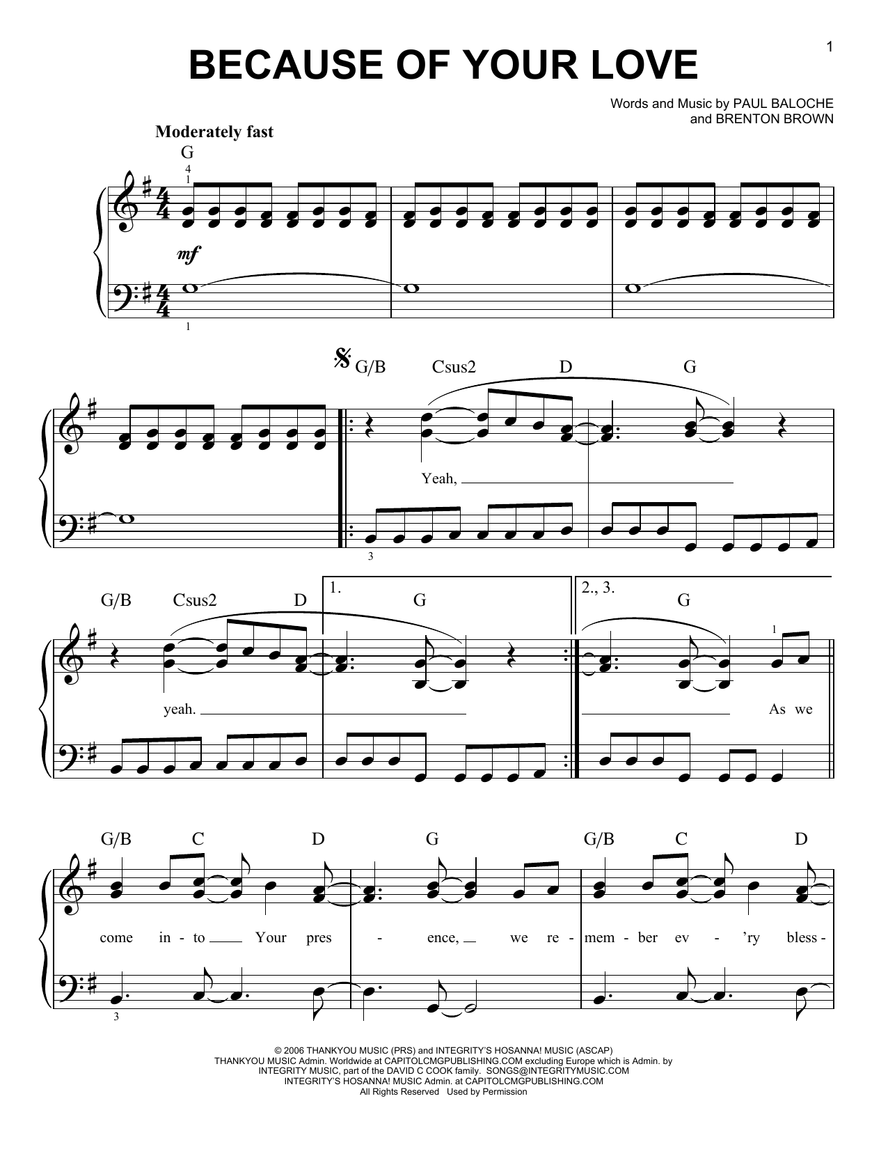 Paul Baloche Because Of Your Love sheet music notes and chords. Download Printable PDF.