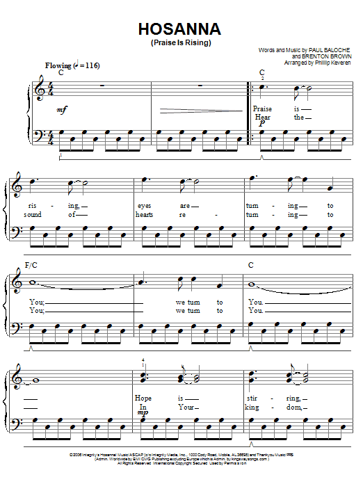 Paul Baloche Hosanna (Praise Is Rising) sheet music notes and chords. Download Printable PDF.