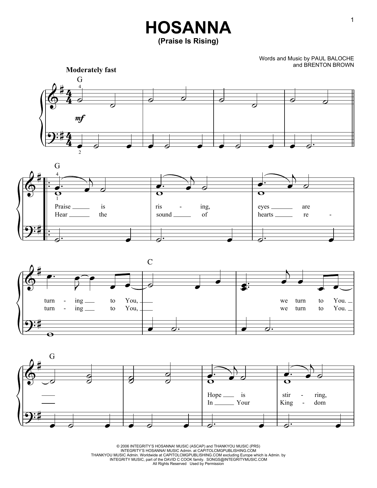 Paul Baloche Hosanna (Praise Is Rising) sheet music notes and chords. Download Printable PDF.