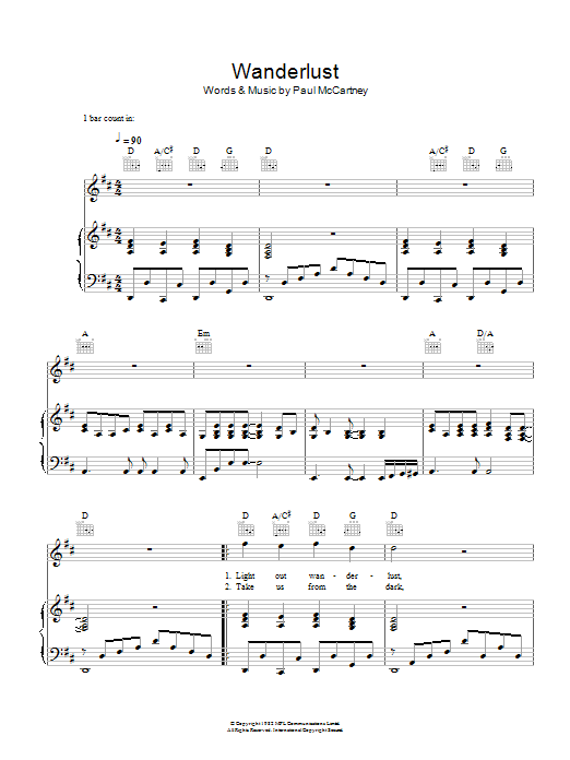 Paul McCartney Wanderlust sheet music notes and chords. Download Printable PDF.