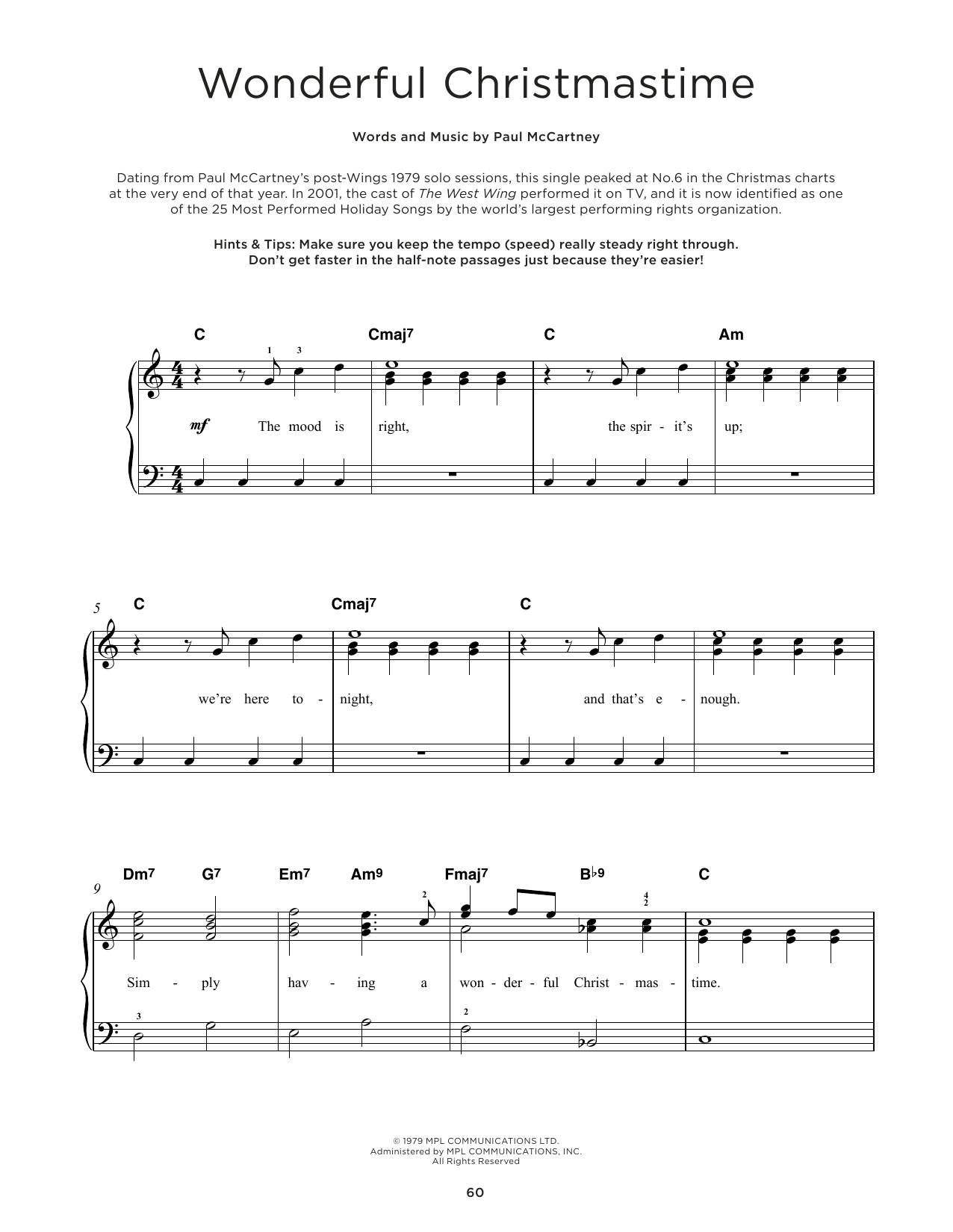 Paul McCartney Wonderful Christmastime sheet music notes and chords. Download Printable PDF.