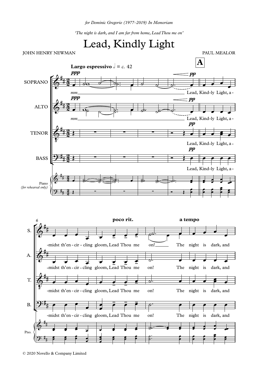 Paul Mealor Lead, Kindly Light sheet music notes and chords. Download Printable PDF.