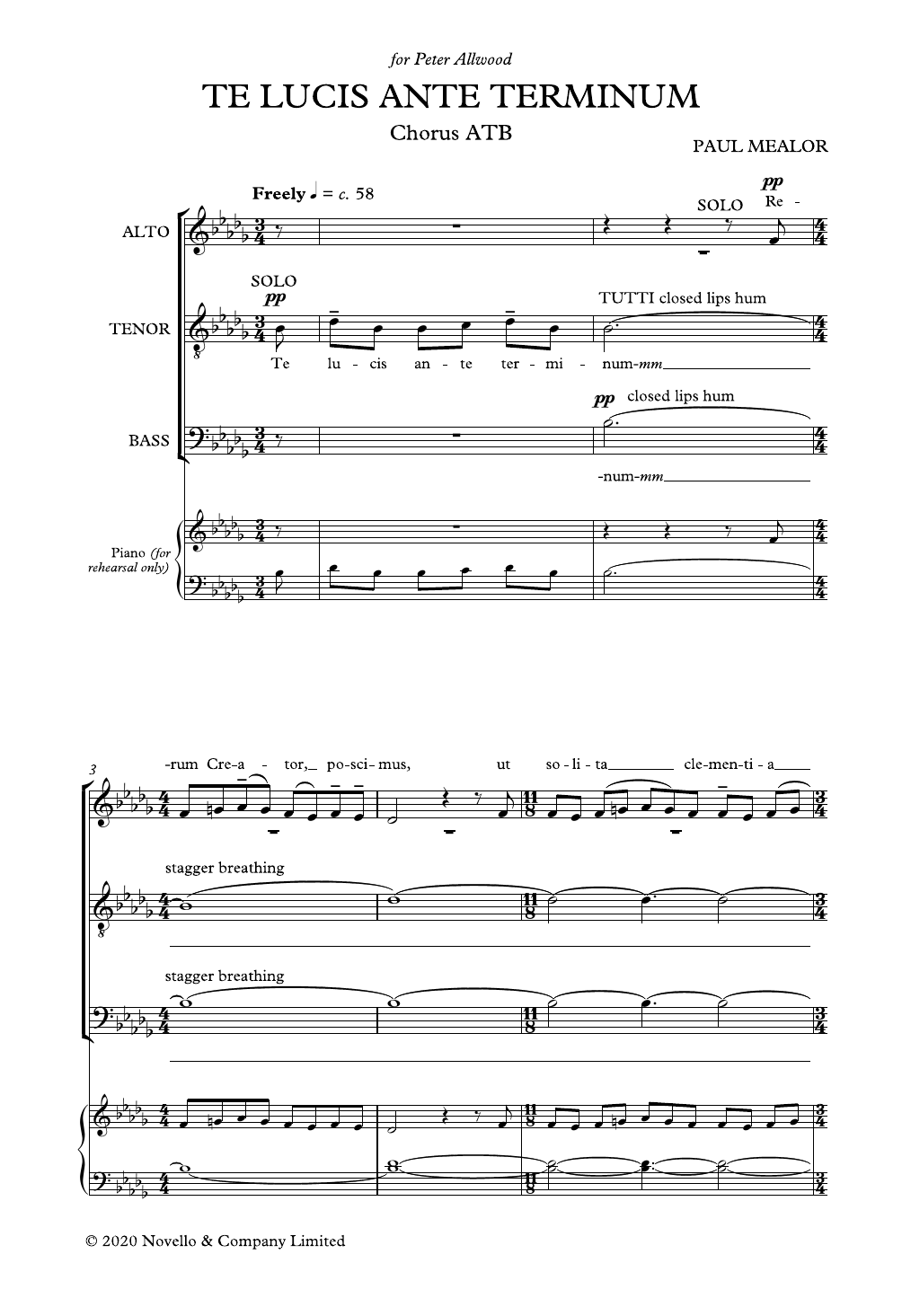 Paul Mealor Te Lucis Ante Terminum sheet music notes and chords. Download Printable PDF.