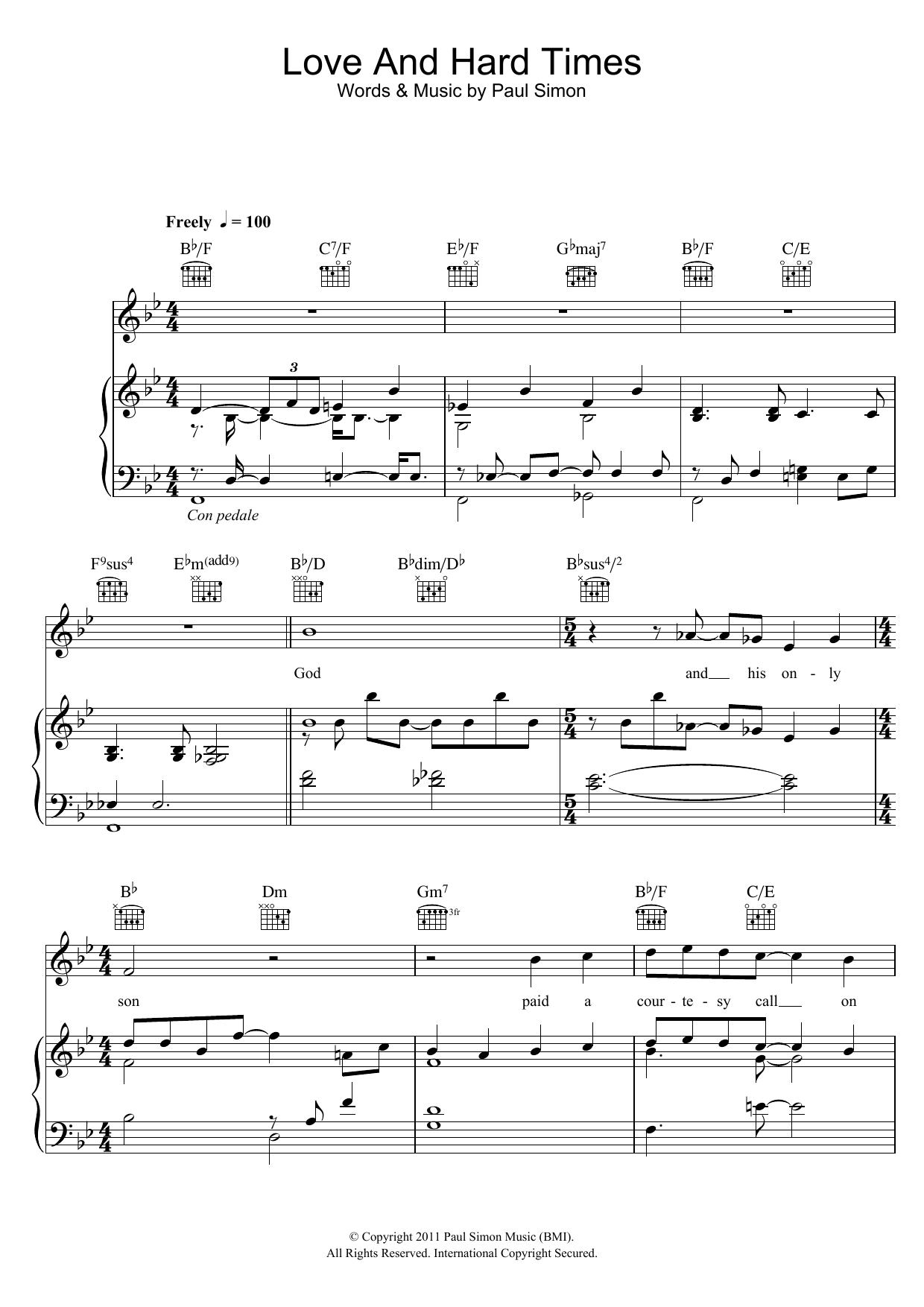 Paul Simon Love And Hard Times sheet music notes and chords. Download Printable PDF.