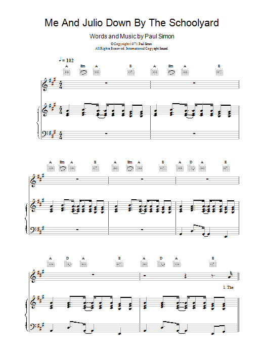 Paul Simon Me And Julio Down By The Schoolyard sheet music notes and chords - Download Printable PDF and start playing in minutes.