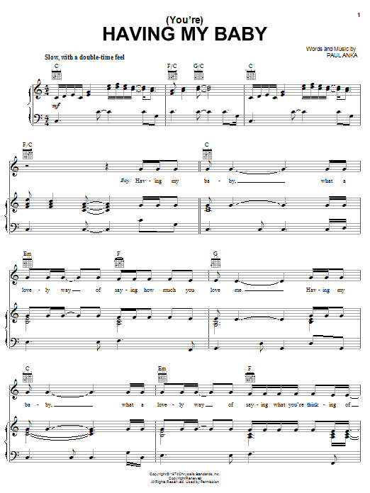Learn to play Paul Anka (You're) Having My Baby sheet music for Lead Sheet / Fake Book in minutes. Price: 5.9900$ Paul Anka (You're) Having My Baby sheet music notes and chords arranged for Lead Sheet / Fake Book