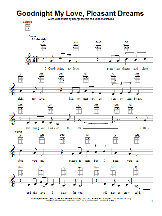 Learn to play Paul Anka Goodnight My Love, Pleasant Dreams sheet music for Ukulele in minutes. Paul Anka Goodnight My Love, Pleasant Dreams sheet music notes and chords. Download Printable PDF.