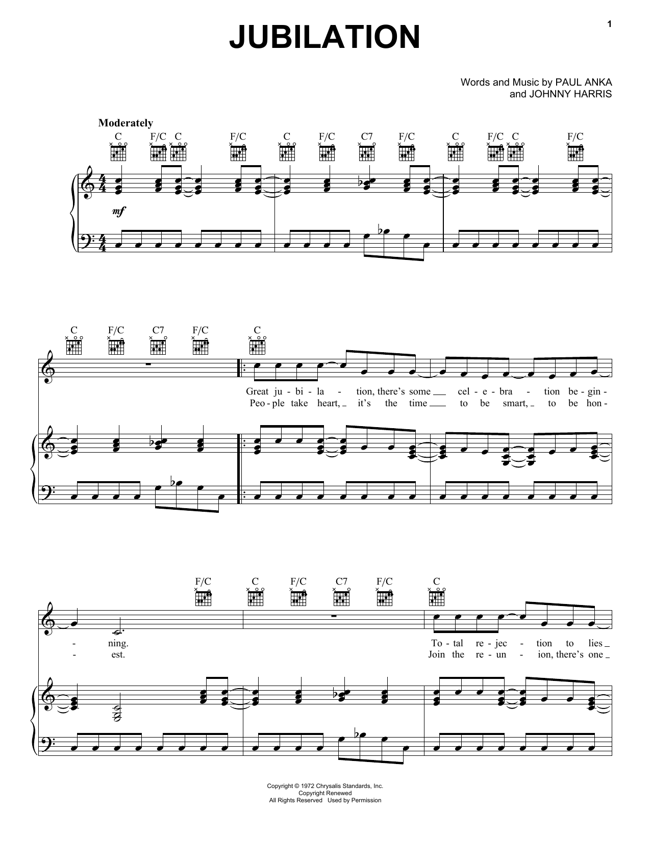 Paul Anka Jubilation sheet music notes and chords. Download Printable PDF.