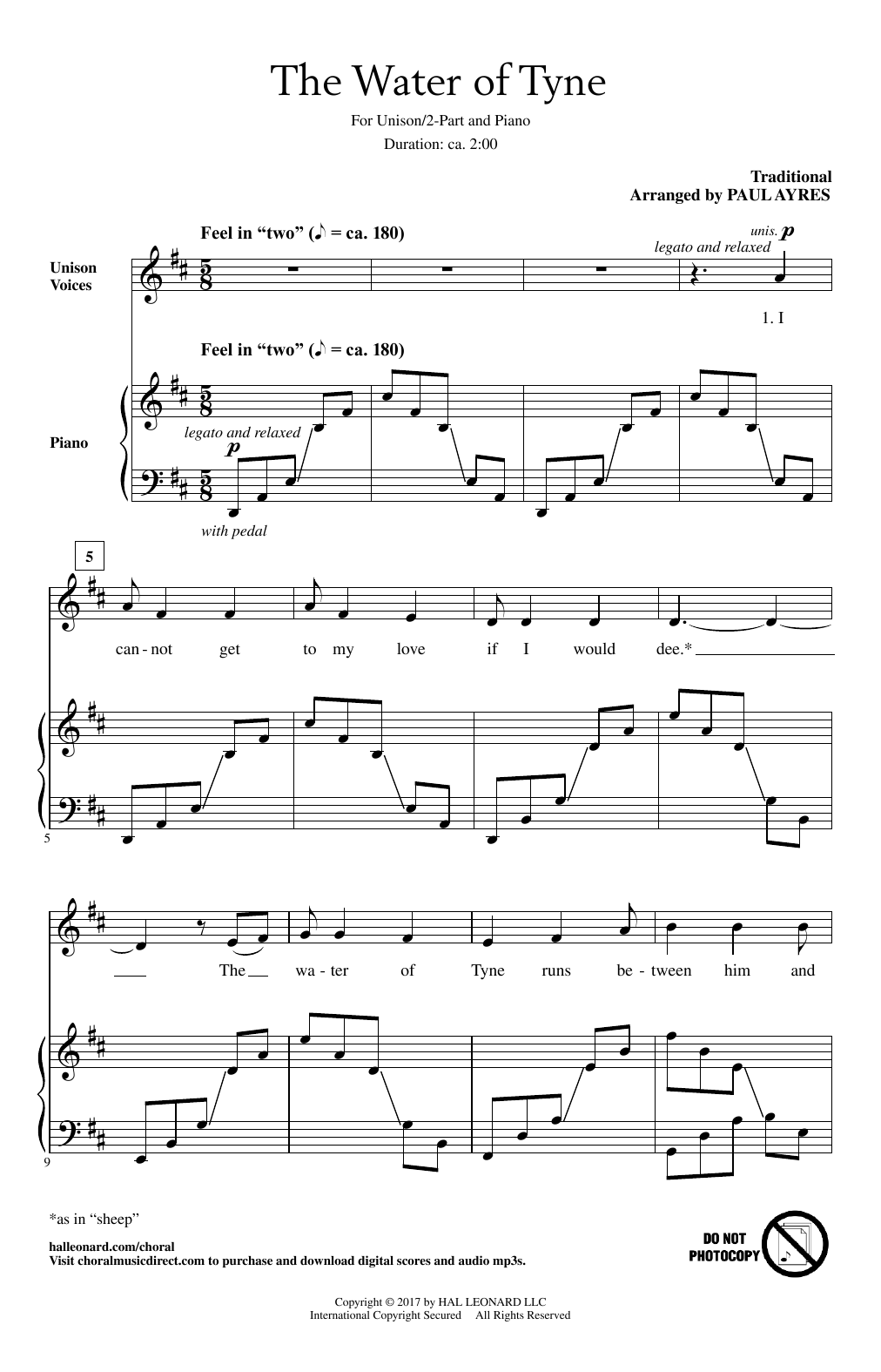 Learn to play Paul Ayres The Water Of Tyne sheet music for Unison Choir in minutes. Price: 3.9900$ Paul Ayres The Water Of Tyne sheet music notes and chords arranged for Unison Choir