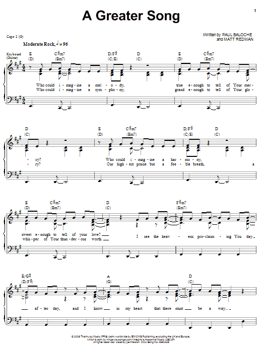 Paul Baloche A Greater Song sheet music notes and chords. Download Printable PDF.