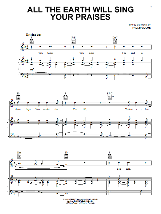 Paul Baloche All The Earth Will Sing Your Praises sheet music notes and chords. Download Printable PDF.