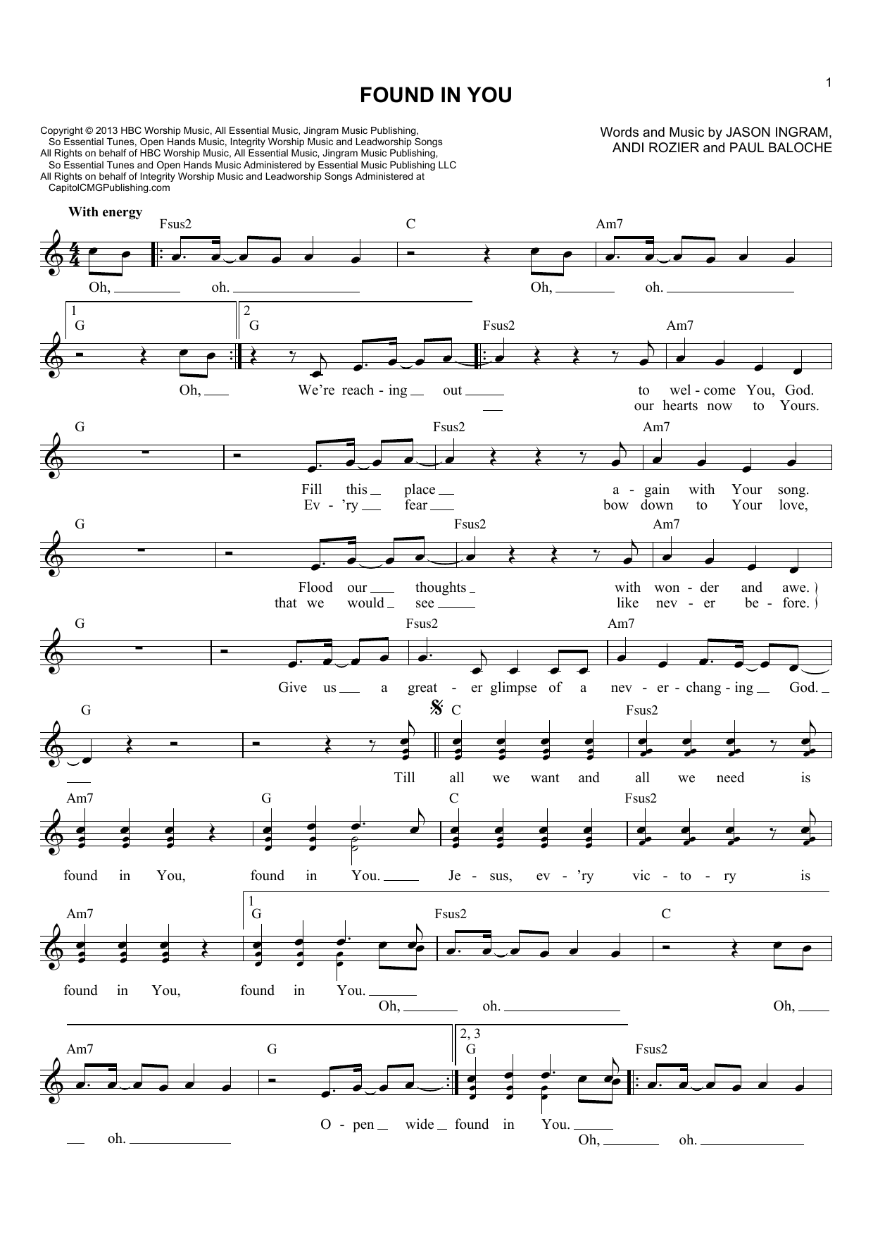 Paul Baloche Found In You sheet music notes and chords. Download Printable PDF.