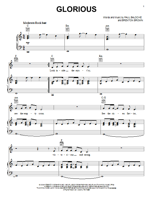 Paul Baloche Glorious Sheet Music Pdf Notes Chords Romantic Score Piano Vocal Guitar Right Hand Melody Download Printable Sku 87519