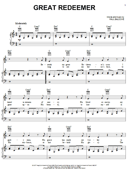 Paul Baloche Great Redeemer sheet music notes and chords. Download Printable PDF.