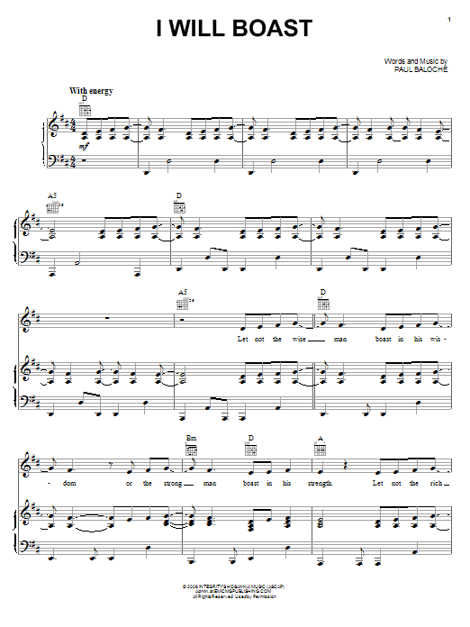 Paul Baloche I Will Boast sheet music notes and chords. Download Printable PDF.
