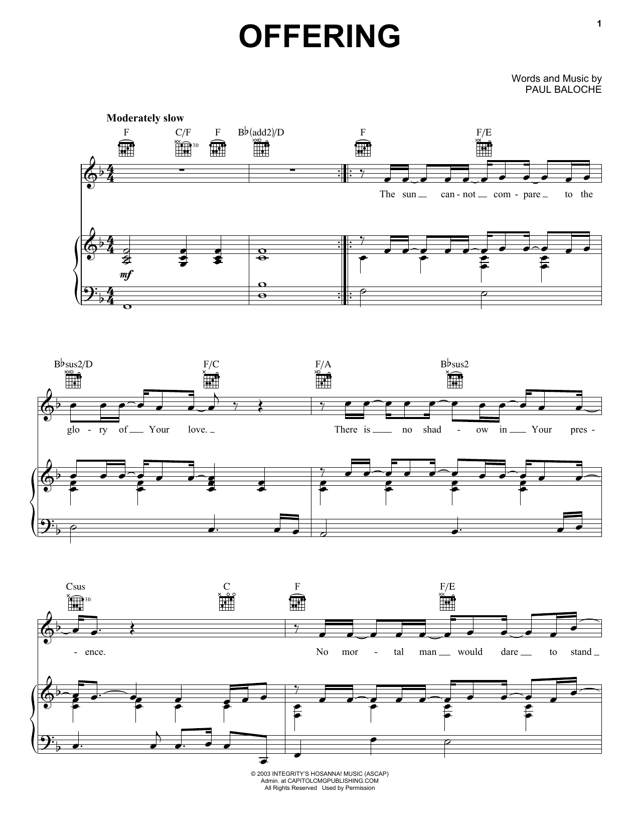 Paul Baloche Offering sheet music notes and chords. Download Printable PDF.