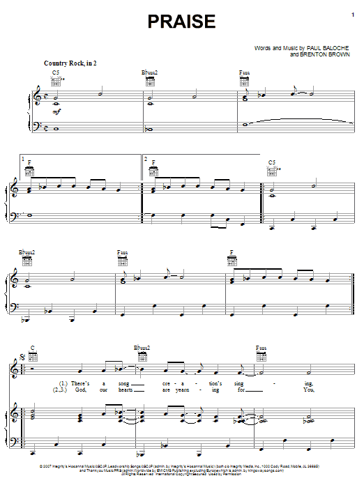 Paul Baloche Praise sheet music notes and chords. Download Printable PDF.