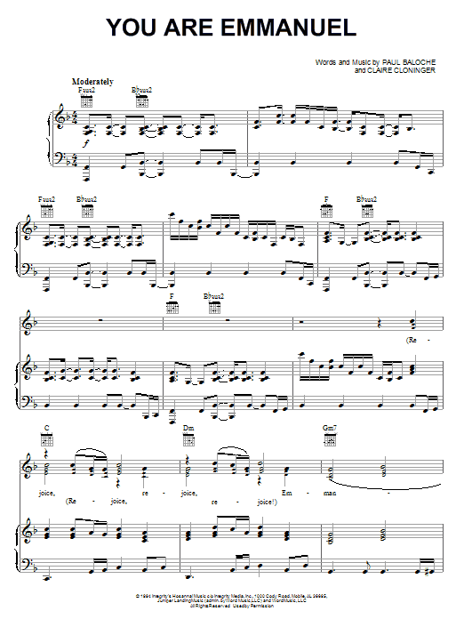 Learn to play Paul Baloche You Are Emmanuel sheet music for Piano, Vocal & Guitar (Right-Hand Melody) in minutes. Price: 6.9900$ Paul Baloche You Are Emmanuel sheet music notes and chords. Download Printable PDF.