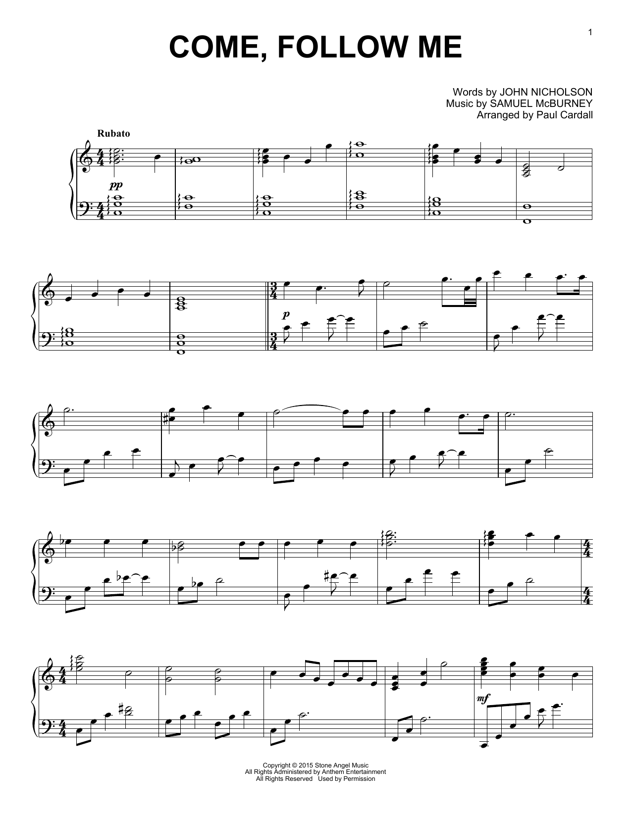 Paul Cardall Come, Follow Me sheet music notes and chords. Download Printable PDF.