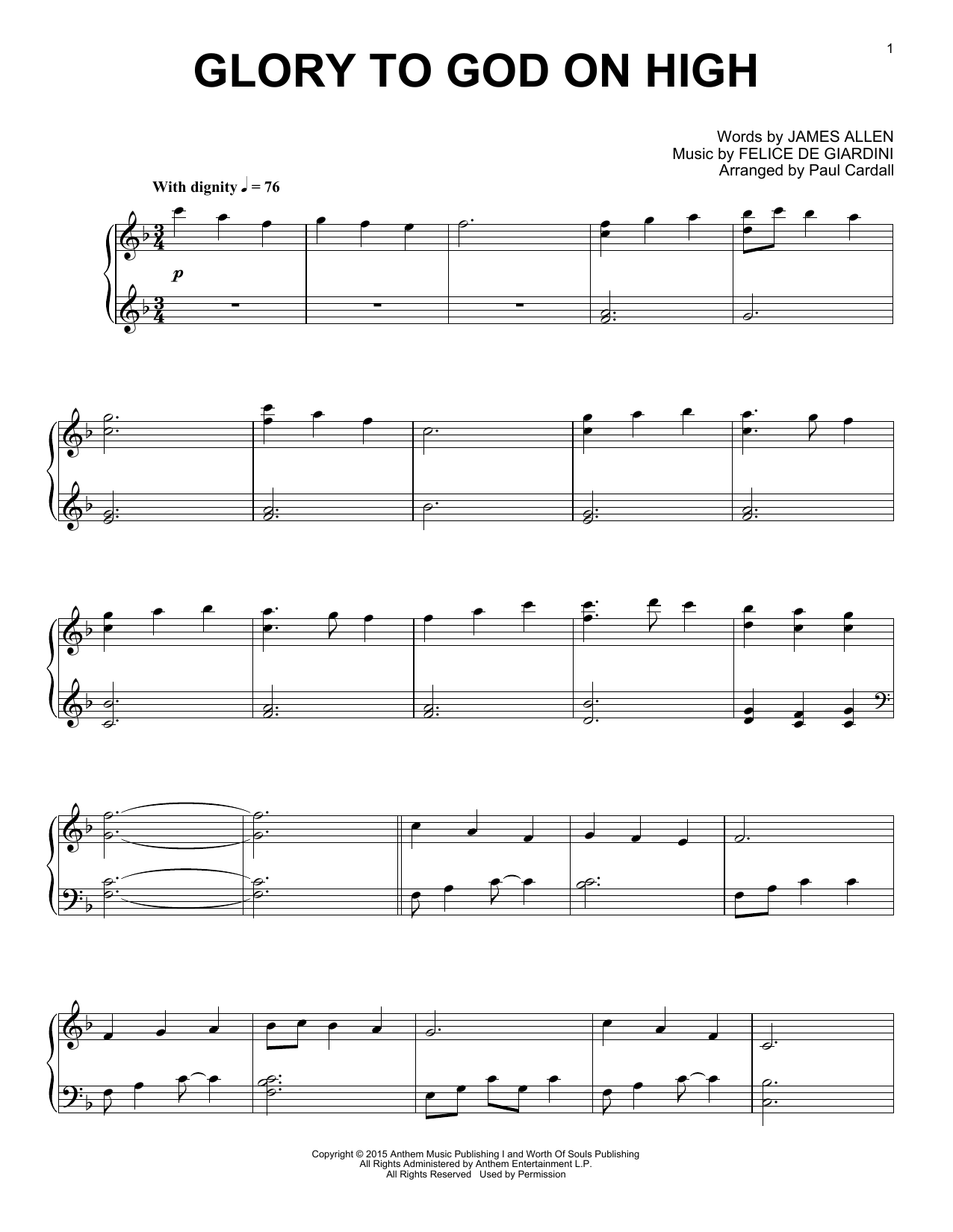 Learn to play Paul Cardall Glory To God On High sheet music for Piano Solo in minutes. Price: 7.8900$ Paul Cardall Glory To God On High sheet music notes and chords arranged for Piano Solo