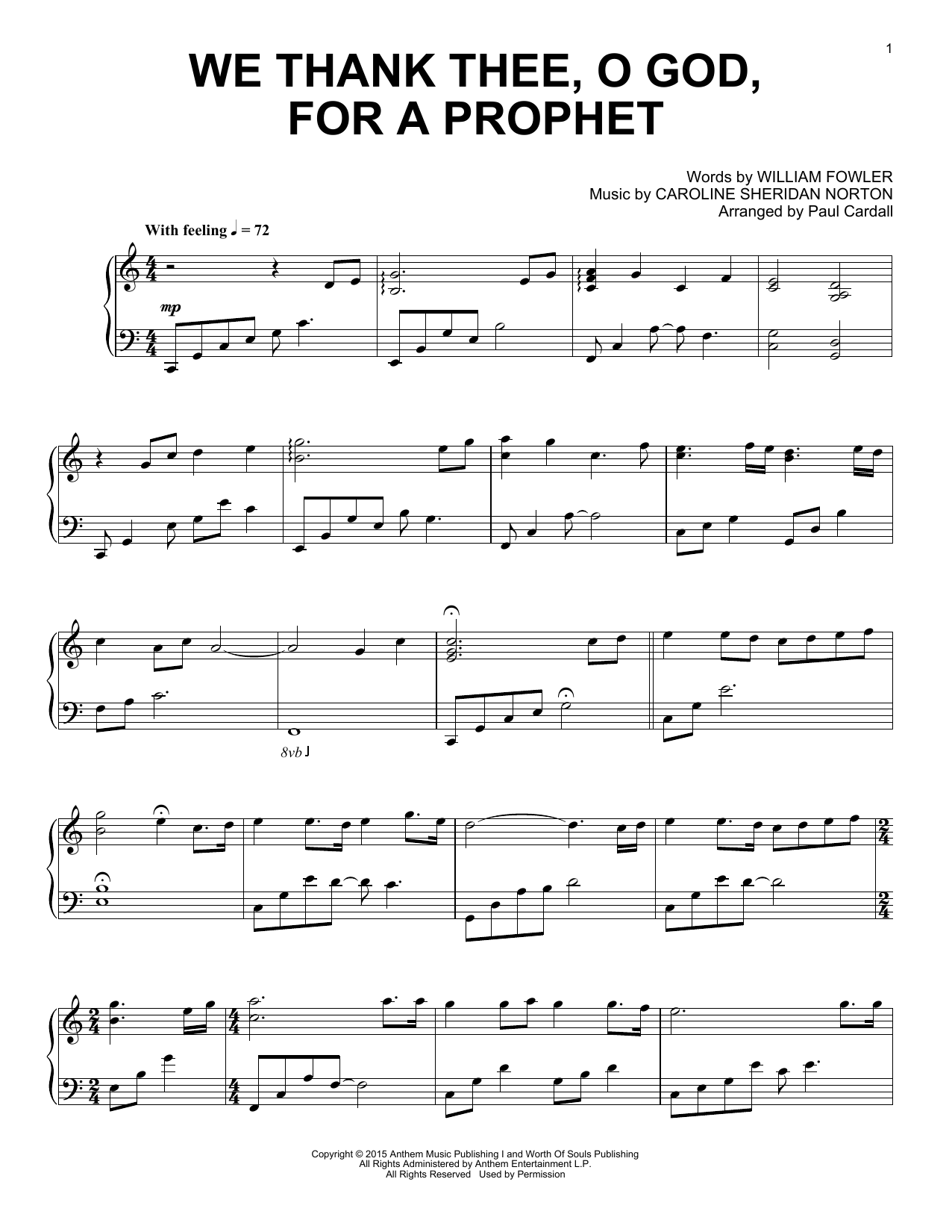 Learn to play Paul Cardall We Thank Thee, O God, For A Prophet sheet music for Piano Solo in minutes. Price: 7.8900$ Paul Cardall We Thank Thee, O God, For A Prophet sheet music notes and chords arranged for Piano Solo