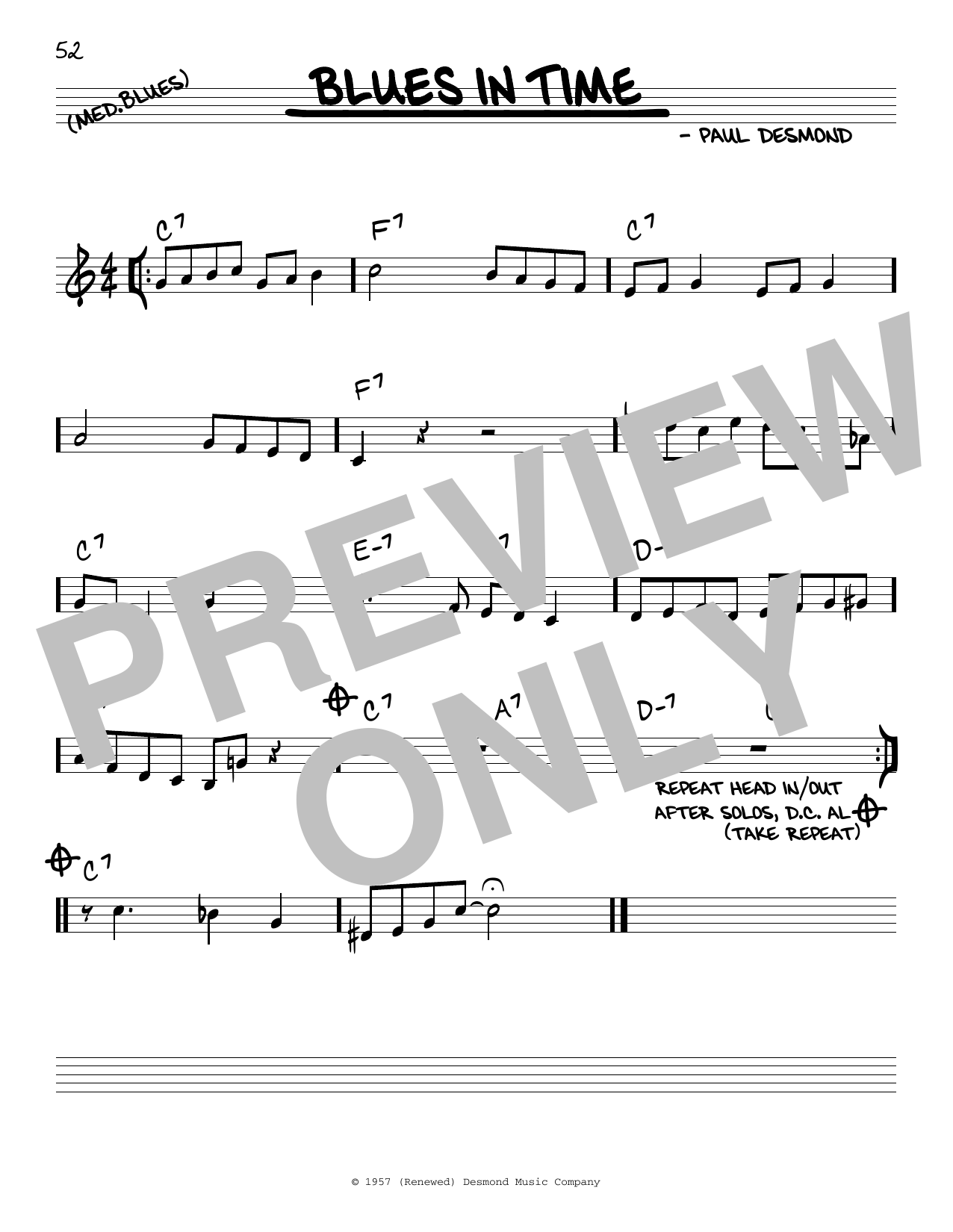 Paul Desmond Blues In Time sheet music notes and chords. Download Printable PDF.