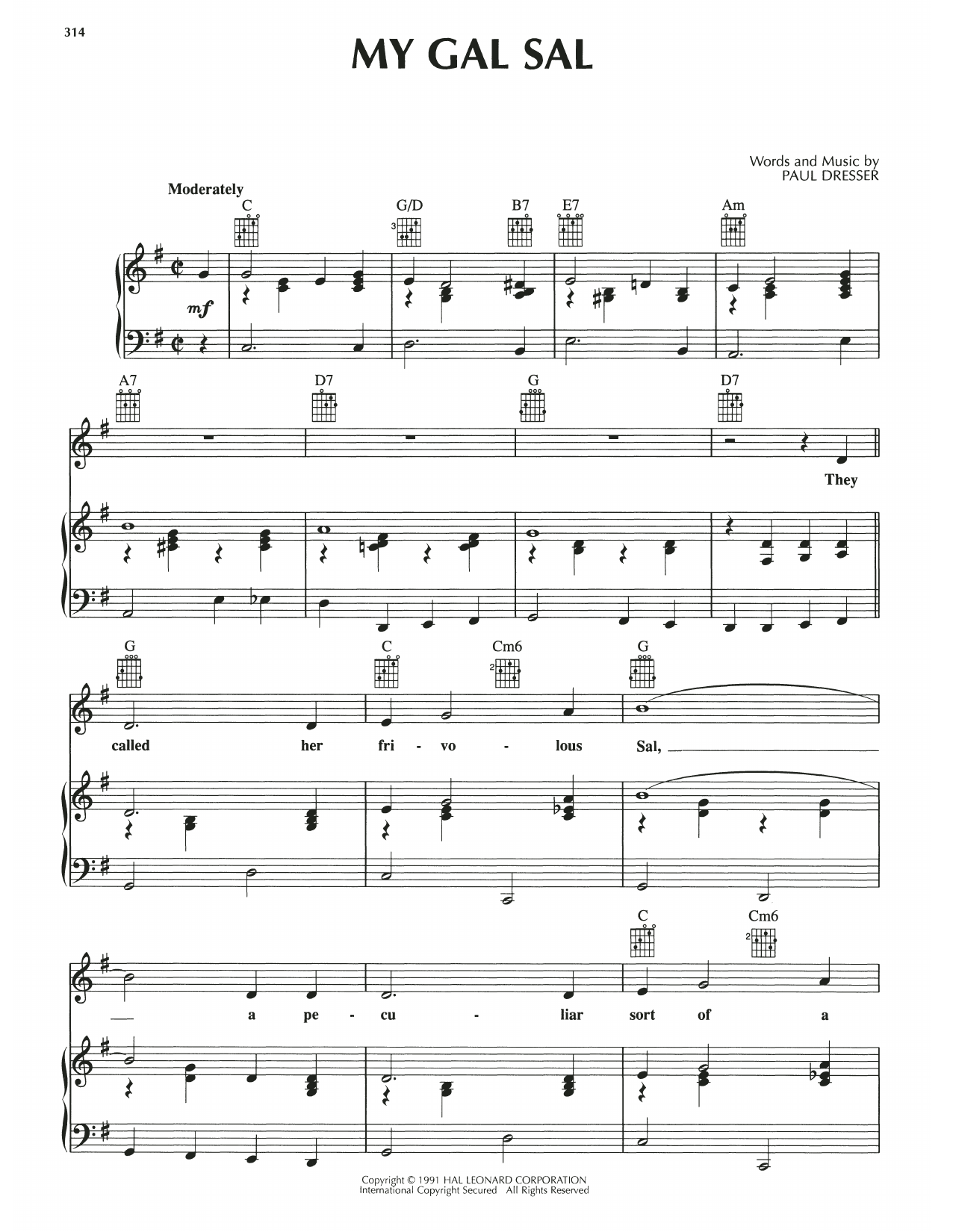 Paul Dresser My Gal Sal sheet music notes and chords. Download Printable PDF.