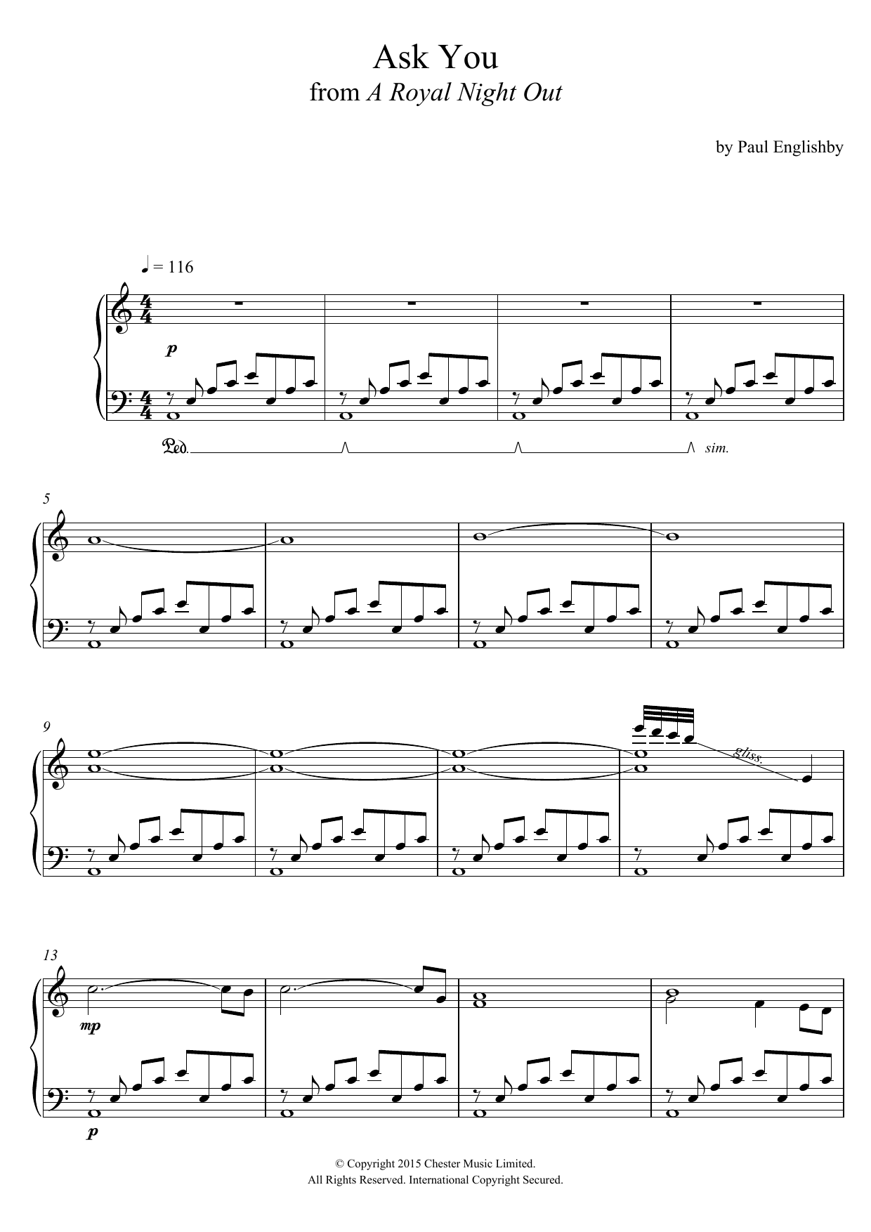 Learn to play Paul Englishby Ask You (From 'A Royal Night Out') sheet music for Piano Solo in minutes. Paul Englishby Ask You (From 'A Royal Night Out') sheet music notes and chords. Download Printable PDF.