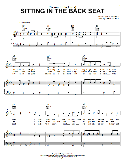 Learn to play Paul Evans (Seven Little Girls) Sitting In The Back Seat sheet music for Lead Sheet / Fake Book in minutes. Price: 5.9900$ Paul Evans (Seven Little Girls) Sitting In The Back Seat sheet music notes and chords arranged for Lead Sheet / Fake Book
