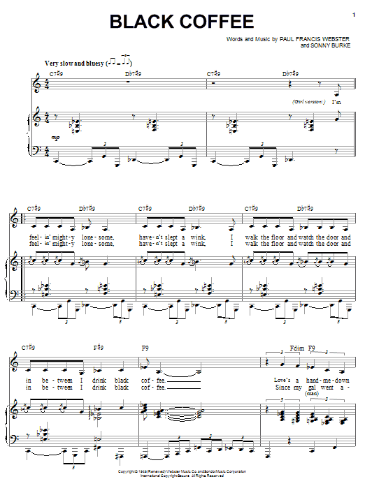 Paul Francis Webster Black Coffee sheet music notes and chords. Download Printable PDF.