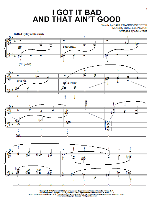 Learn to play Paul Francis Webster I Got It Bad And That Ain't Good sheet music for Piano Solo in minutes. Price: 7.7900$ Paul Francis Webster I Got It Bad And That Ain't Good sheet music notes and chords. Download Printable PDF.