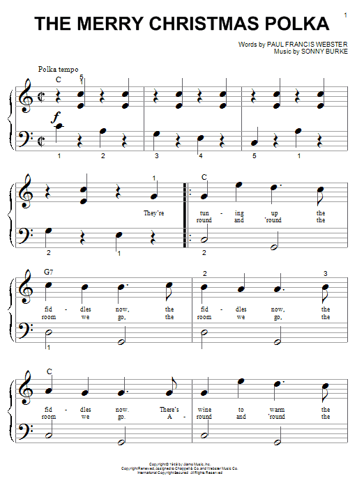Paul Francis Webster The Merry Christmas Polka sheet music notes and chords arranged for Big Note Piano