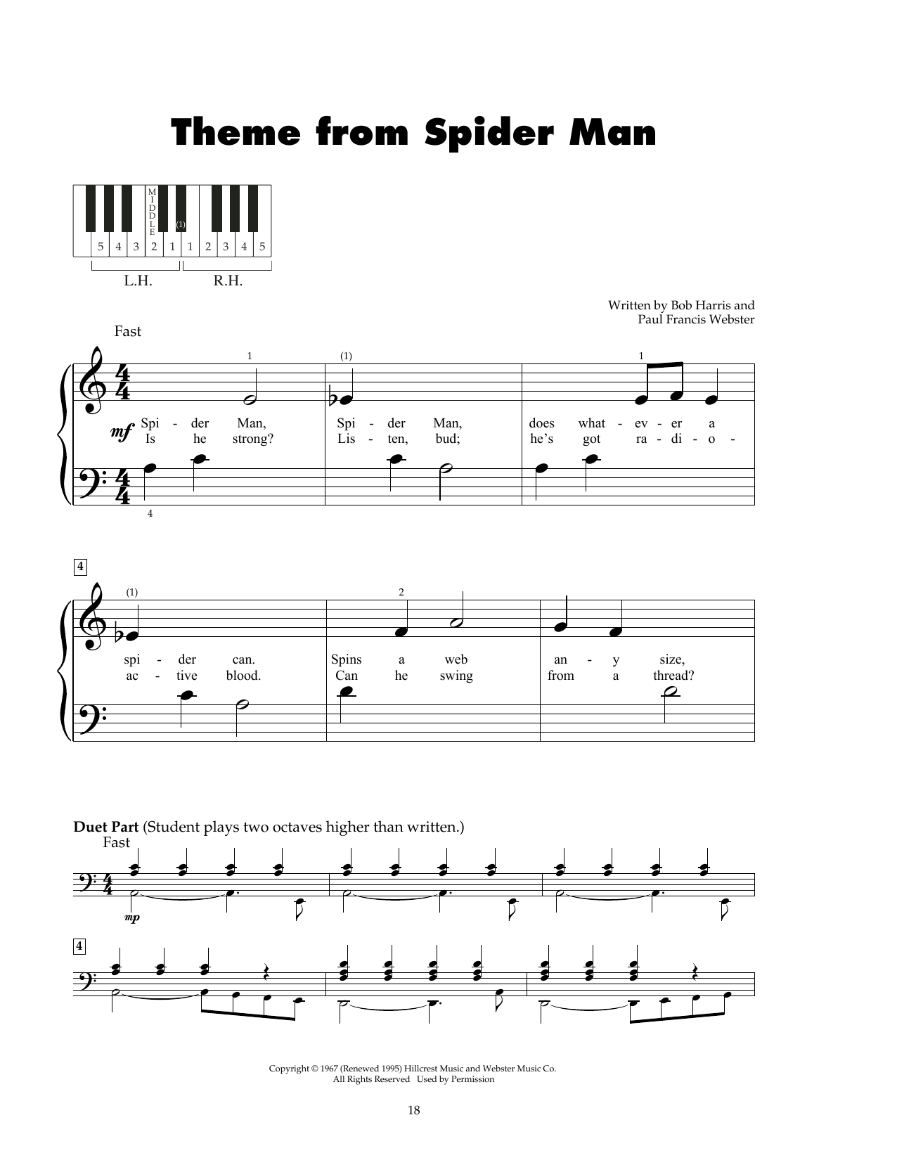 Learn to play Paul Francis Webster Theme From Spider Man sheet music for Big Note Piano in minutes. Paul Francis Webster Theme From Spider Man sheet music notes and chords