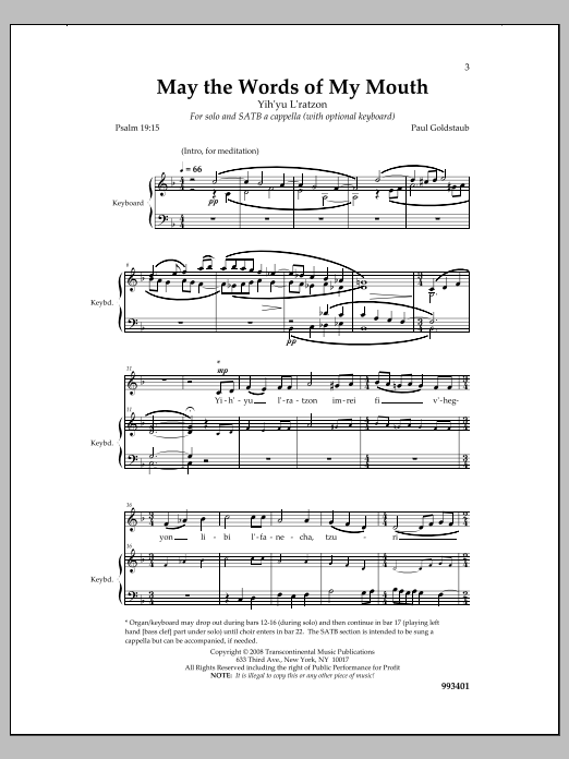 Learn to play Paul Goldstaub May the Words of My Mouth sheet music for SATB Choir in minutes. Price: 3.9900$ Paul Goldstaub May the Words of My Mouth sheet music notes and chords arranged for SATB Choir